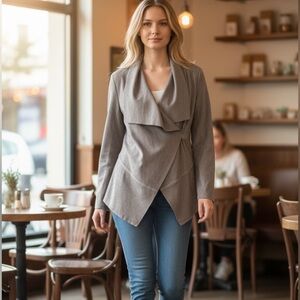 Soft Surroundings Micro Suede Gray Drape Jacket